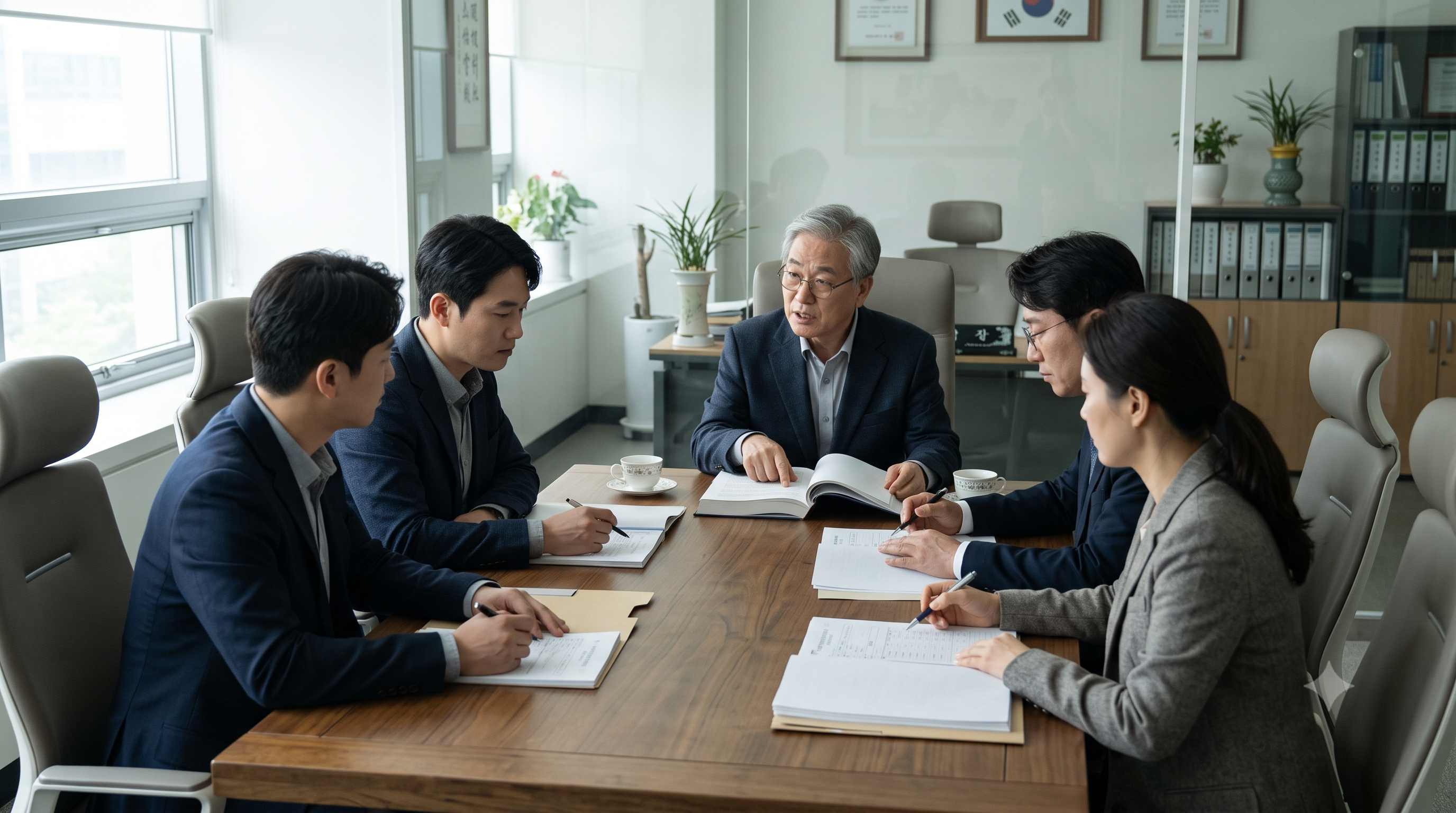 학회 규약과 회원 명부를 검토하며 학회 고유번호증 발급을 준비하는 모습