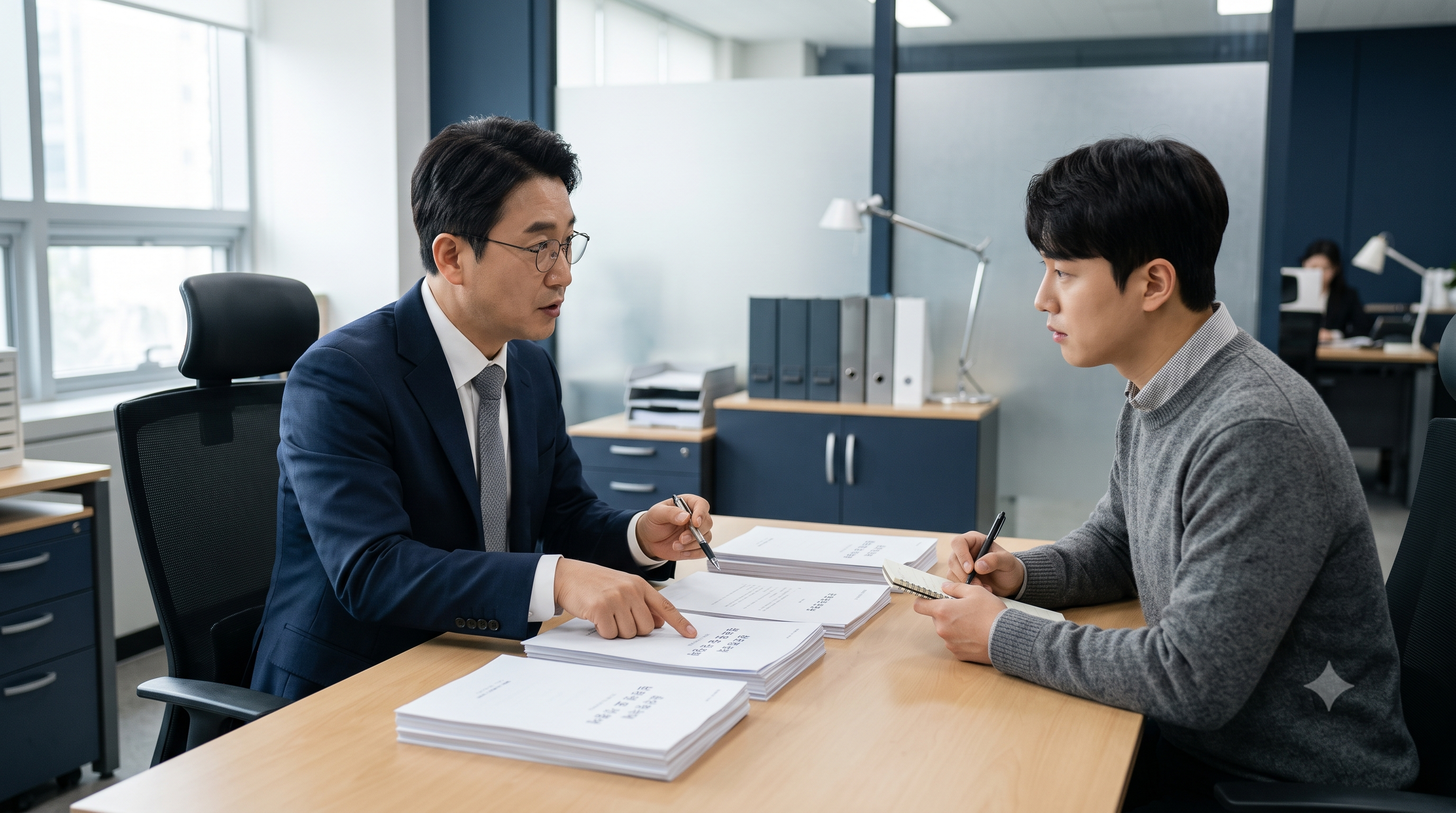 허가·등록·신고의 차이를 구분해 설명하며 필요한 인허가를 안내하는 모습