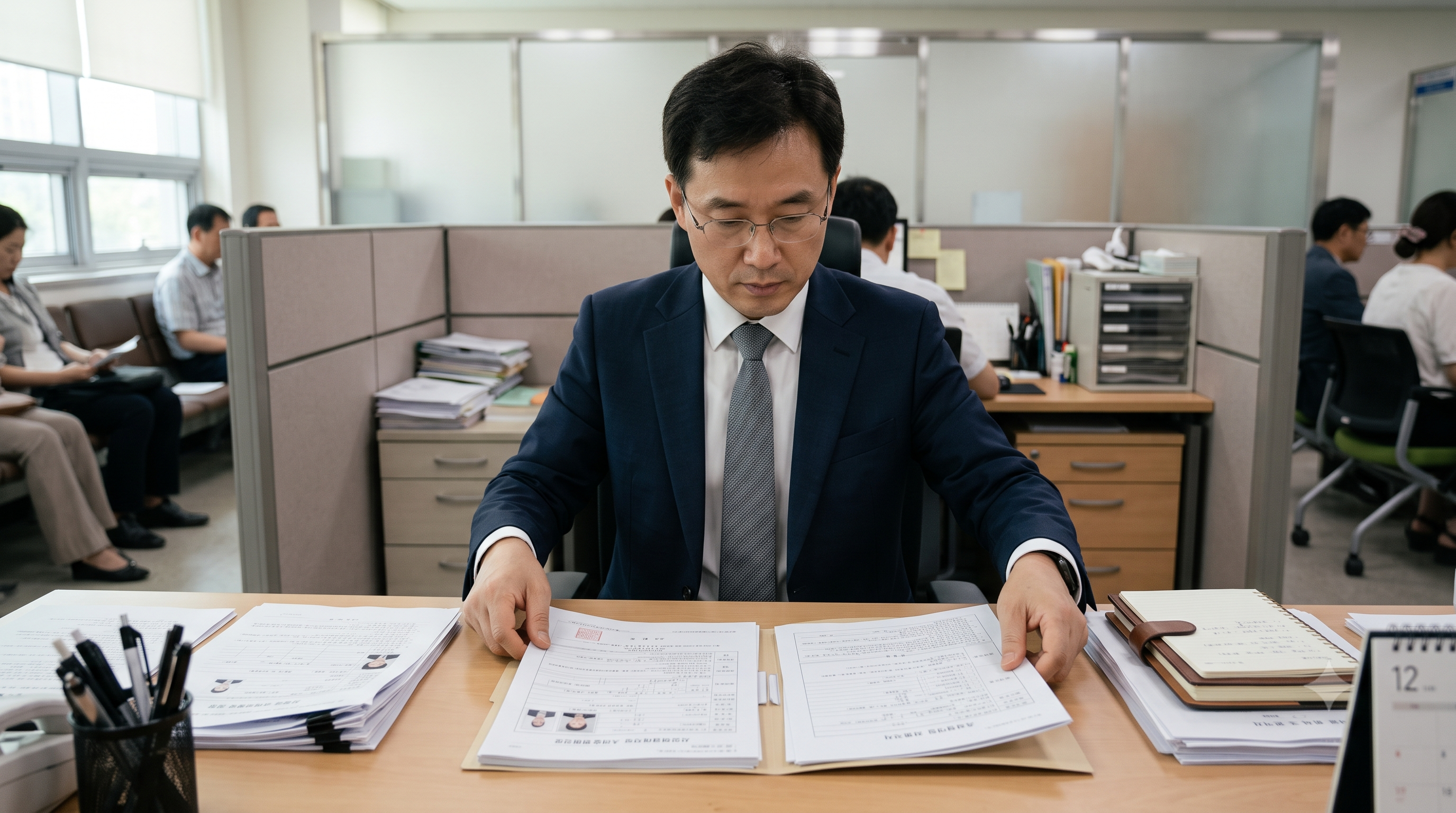 비자 신청 목적에 맞게 입증서류의 일관성을 검토하는 모습